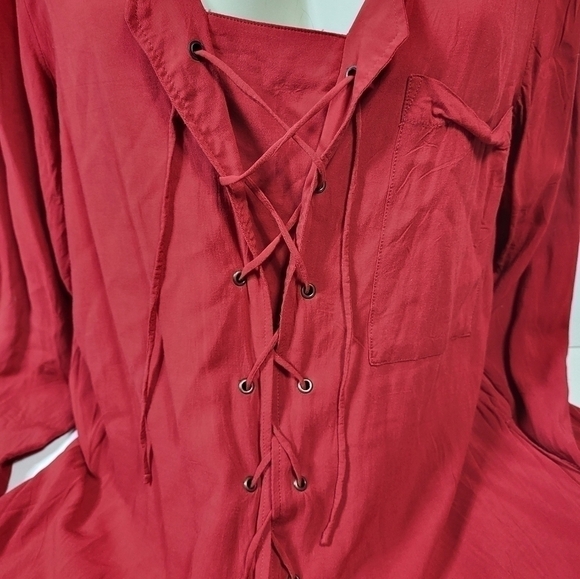 Love & Legend Red Lace Up Blouse - Picture 4 of 12